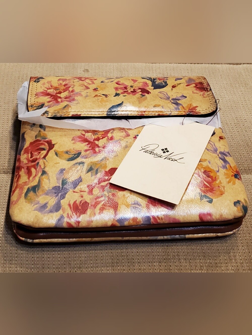 Patricia Nash Yellow Floral Leather Clutch with Multicolor Blooms